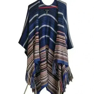 Ashley Stewart Womens Poncho Cape One Size Boho Striped Multicolor